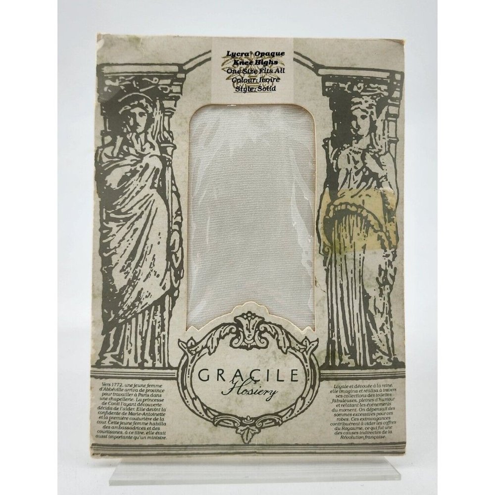 NEW Vtg Gracile Hosiery Lycra Opaque Knee Highs Style 039 Solid Ivory ONE SIZE